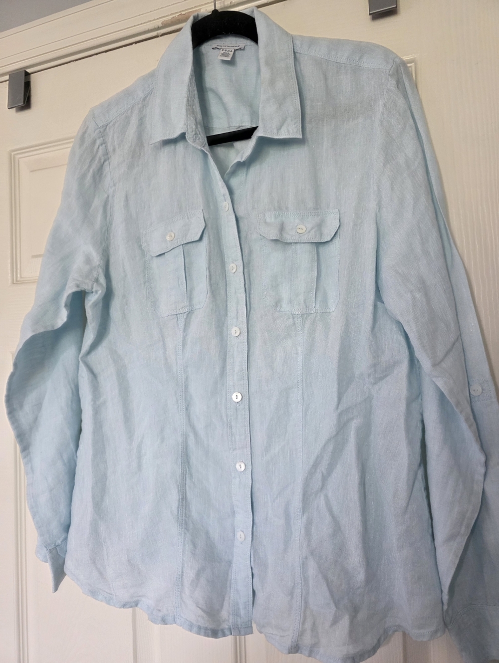 Saks Fifth Avenue light blue linen button-down shirt ice blue Long Sleeve Sz. XL
